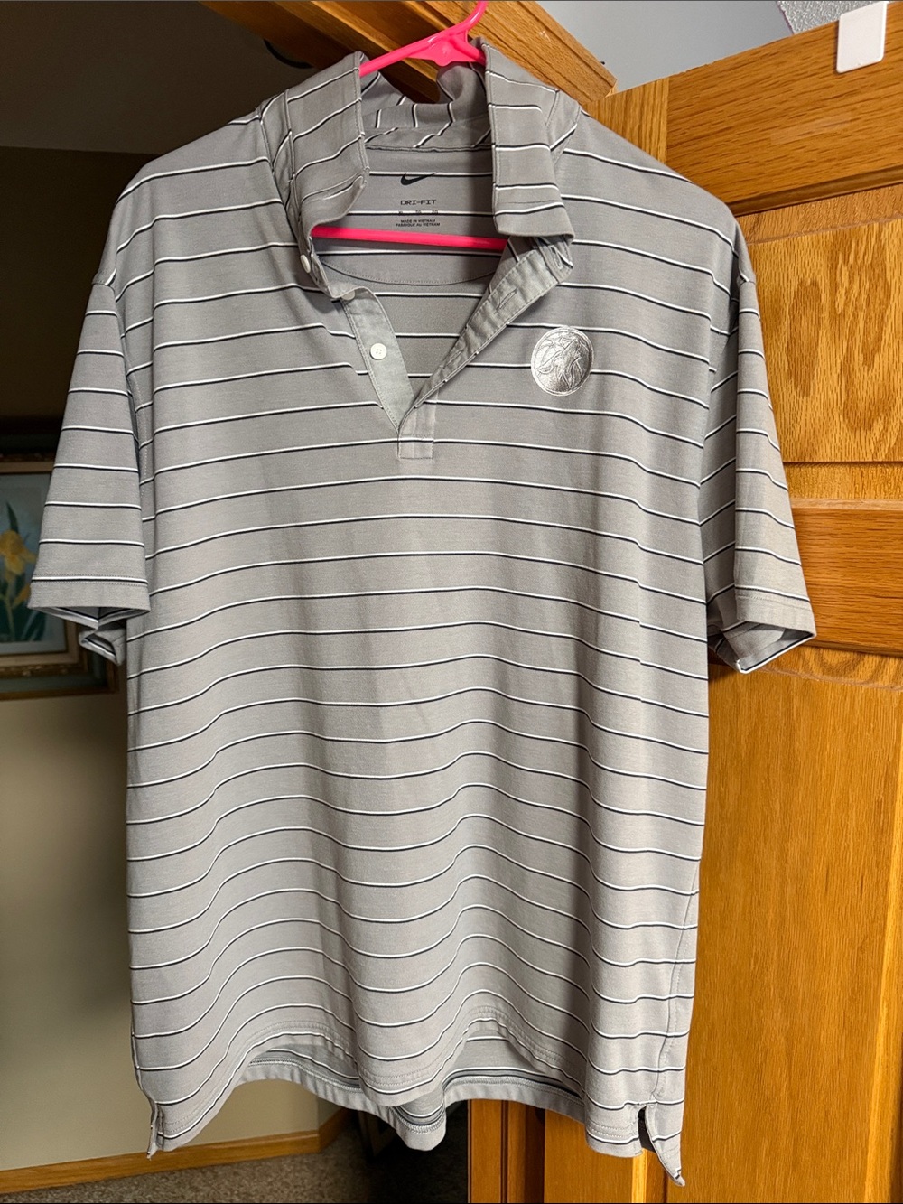 Nike Men’s Light Gray Striped Timberwolves Polo Shirt